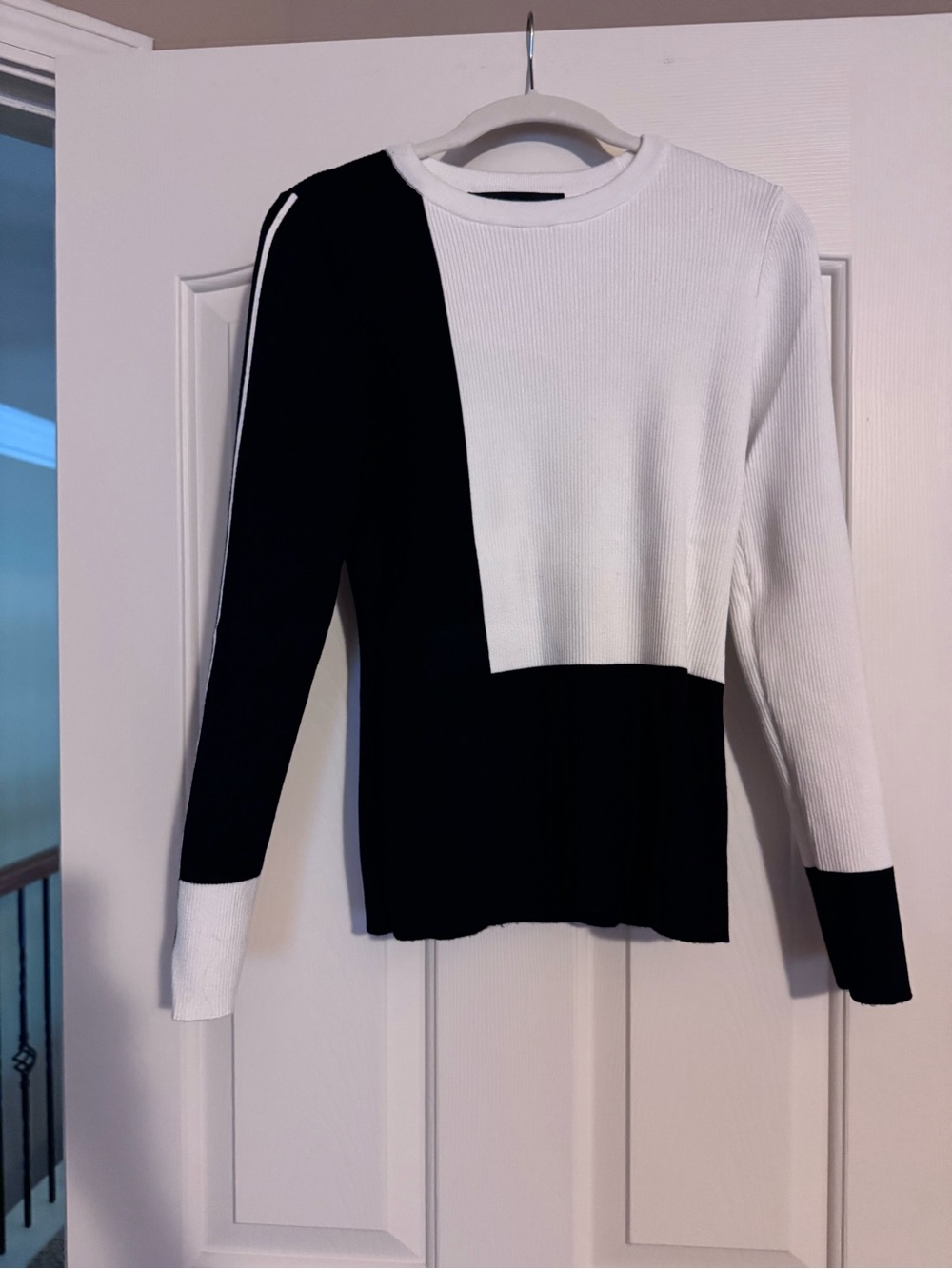 White House Black Market Black and White Geometric Crewneck Sweater